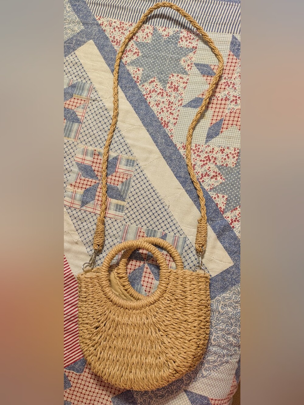 Woven Straw Circle Handle Crossbody Bag - Natural